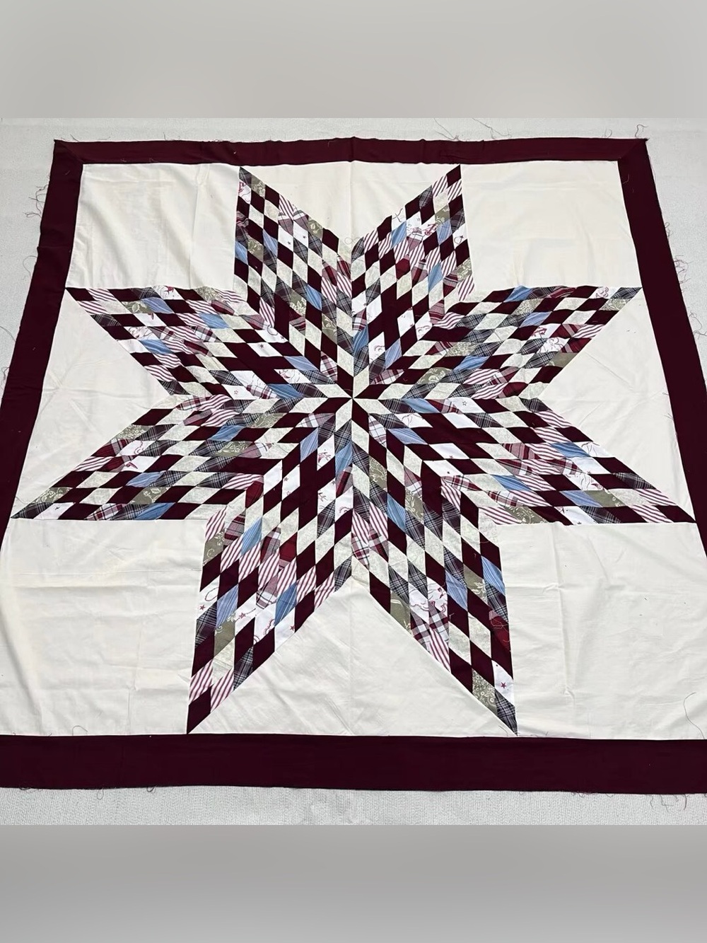Handmade Star Tiles Patchwork Queen size Cotton Quilt Top/Topper